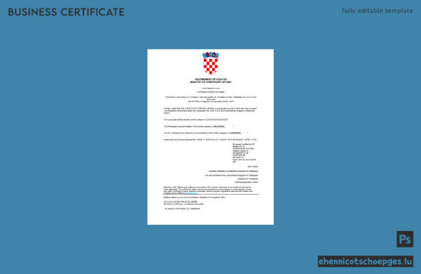 Beispielvorschau der kroatischen Registrierungsurkunde (Word und PDF)